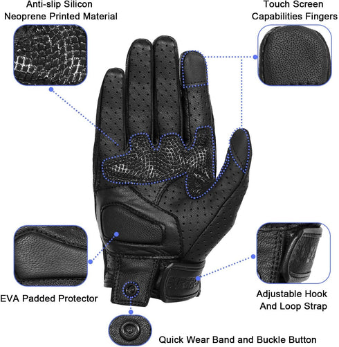 Updated Men’s Leather Motorcycle Gloves with Two Touchscreen Fingers Anti-Slip Motorbike Racing Gloves (Updated,Perforated, XXL)...