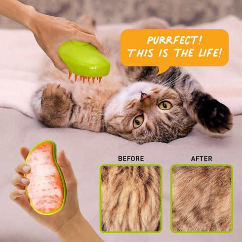 Cat Steam Brush for Shedding Massage & Dirt Removes Loose Tangled & Static Fur | Short & Long Haired Pet | Misting Water 3 in 1 Grooming Comb w So...