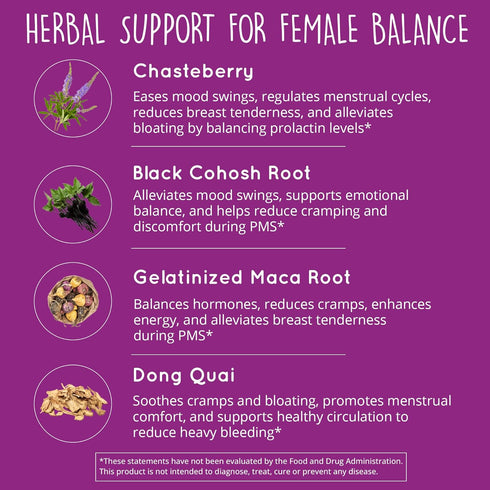 Hormone Balance for Women – PMS Support Supplement, Menopause & Perimenopause | Bloating Relief, Menstrual Cramp, Mood, PMDD | Chasteberry Supplem...