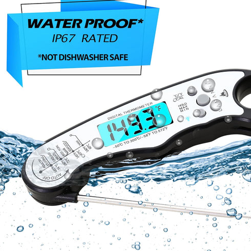 Instant Read Meat Thermometer for Cooking, Fast & Precise Digital Food Thermometer with Backlight, Magnet, Calibration, Foldable Probe, Waterproof...