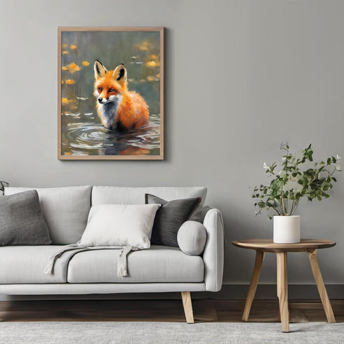 Posterizer 1 pcs- Beautiful Red fox in a shallow river-Art for Animal Lovers-Floral Botanical Art- Gift for Men Women Entrepreneur Teens-Decor for...