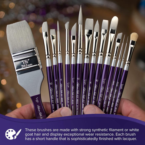 Silver Brush Limited 8801-4 Silver Silk 88 Silver Synthetic Flat Brush for Oil Paintings, Size 4, Long Handle...