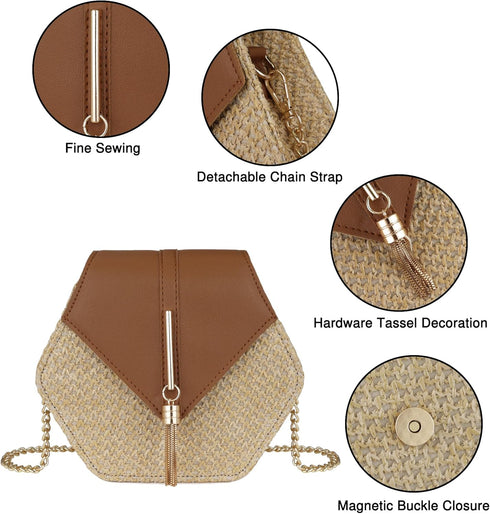 Straw Crossbody Bag for Women Cute Shoulder Handbag Summer Beach Bag Purse with Tassel...