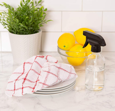 DII Scrubber Dishcloths Collection Windowpane Dishrag Set, 12x12, White/Red Stripe, 6 Piece...