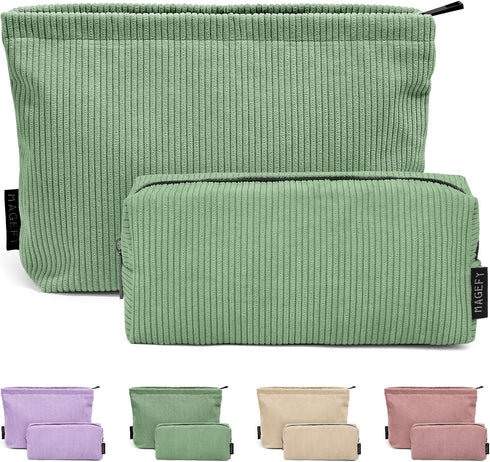 MAGEFY Makeup Bag 2 PCS Corduroy Make up Bag for Purse Travel Cosmetic Bag for Women Small Makeup Pouch Cute Makeup Brush Bag Preppy Stuff Travel ...