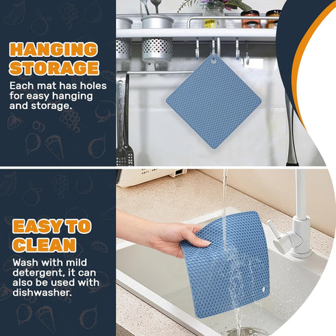 2 Pcs Silicone Mats for Kitchen Counter, Heat Resistant Trivets for Hot Pots and Pans, Flexible Non-Slip Pot Holders Hot Pads for Countertops Dish...