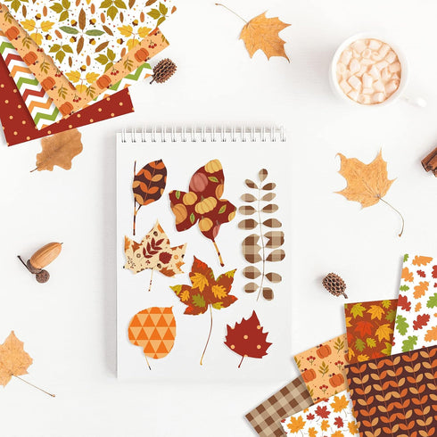 Whaline 60 Sheets Autumn Pattern Paper 5.5 x 8.3 inch Fall Leaves Pumpkin Plaid Craft Paper Double-Sided Origami Paper for Thanksgiving Card Makin...