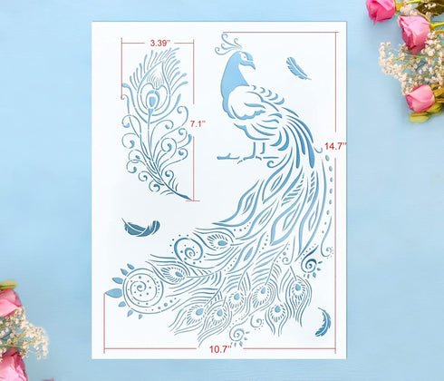 GSS Designs Peacock Stencil - Reusable Large Stencils for Painting on Wood Wall Canvas Fabric Furniture Crafts 12''x16'' - Peacock Feather Stencil...