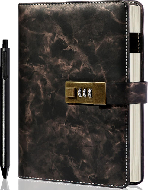 CAGIE Marble Diary with Lock for Girls, Waterproof Journal with Lock 192 Pages Secret Women Locked Diary with Pen, Password Locked Journals for Me...