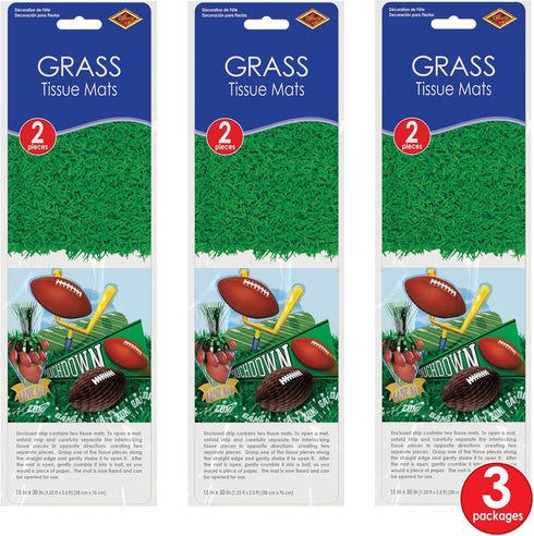 Beistle 6 Piece Green Tissue Paper Artificial Grass Mat Squares For DIY And Crafts-Spring, Summer, Easter Party Decorations, 15" x 30"...