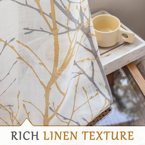 FMFUNCTEX Sheer Sidelight Front Door Curtains 40 Inches Long White Yellow Branch Tree Half Print Curtain for Patio Doors with Matching Tiebacks 24...