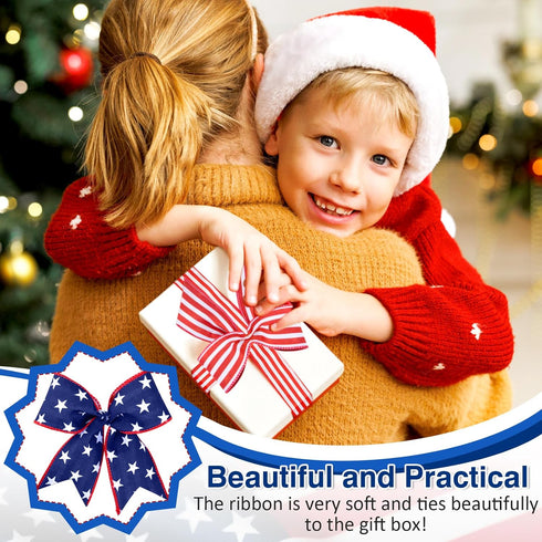 ZOCONE 2 Rolls 20 Yard Red White Blue Patriotic Ribbon Star and Striped Wired Ribbon for 4th of July, Independence Day, Memorial Day, Wreath Makin...