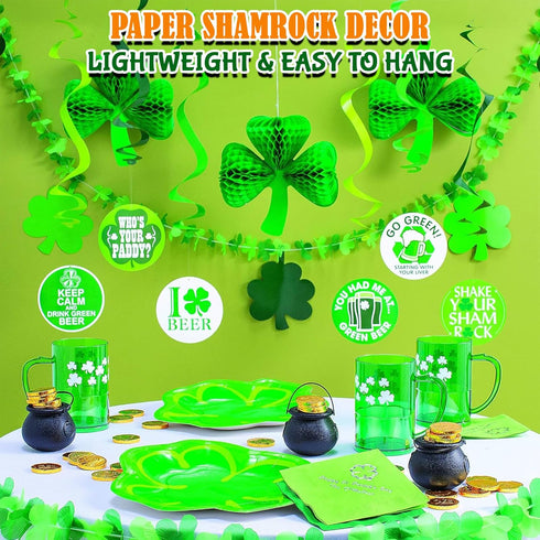 St. Patrick's Day Shamrock Tissue Hanging Decor (Set of 3) Seasonal Party Decor...
