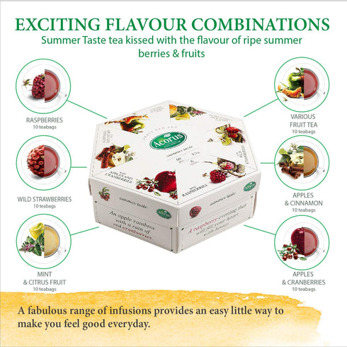 ACORUS Summer Taste Tea Set - Natural Assorted Tea Hamper Box Gift Set, Large Selection Box 60 Teas Bags, 6 Fruit and Berry Flavour Sampler, Perfe...