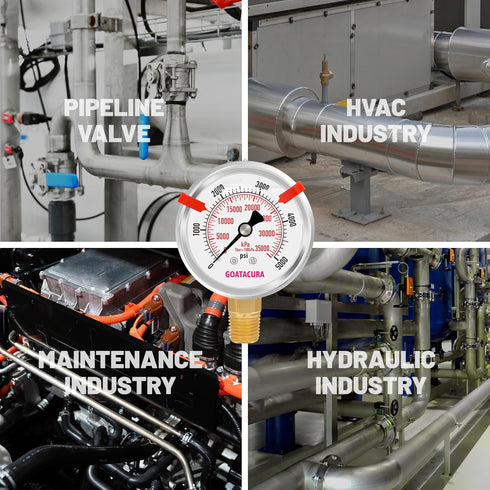 0-5000psi Glycerin Filled Pressure Gauge, 2-1/2" Dial Size, Stainless Steel Case, with Red Range Mark, 1/4" NPT Lower Mount, for Measuring Air Com...