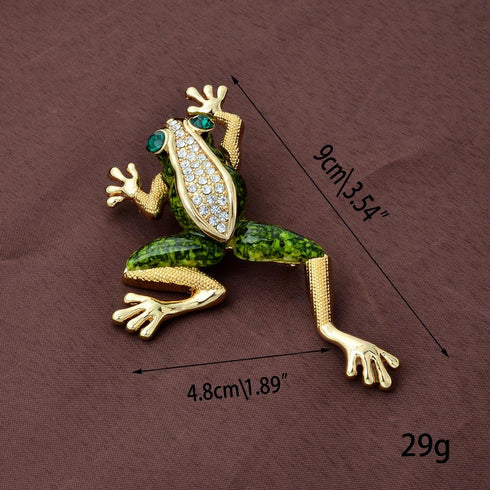 Vintage Gold Tone Crystal Green Enamel Frog Brooch Pin Lucky Symbol Animal Pin...