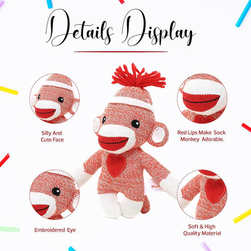 Adorable Sock Monkey 6 Inches, The Original Traditional Hand Knitted Stuffed Animal Toy Gift-for Kids, Babies, Teens, Girls and Boys Baby Doll Pre...