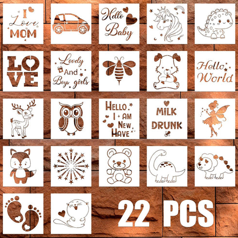 22pcs Baby Shower Stencils, 5.12 Inch Cute Baby Shower Fabric Stencils with Different Patterns Baby Stencils for Fabric Reusable Painting Stencils...