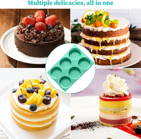 4Inch Round Silicone Mold for Baking, 3Pcs Large Silicone Muffin Top Pan Non-Stick, 6-Cavity Baking Mold for Breakfast Sandwiches Hamburger Egg Wh...