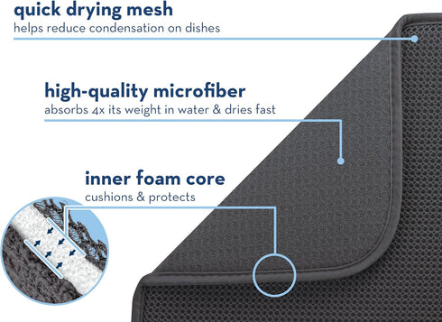 S&T INC. Dish Drying Mat, Highly Absorbent Microfiber Kitchen Counter Mat Value Pack, Dish Drying Pad for Dishes, Utensils, Pots and Pans, Large 1...