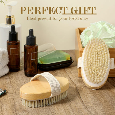 4pcs Dry Brushing Body Brush, Natural Bristle Dry Skin Exfoliating Brush Body Scrub for Flawless Skin, Cellulite Treatment, Lymphatic Drainage and...