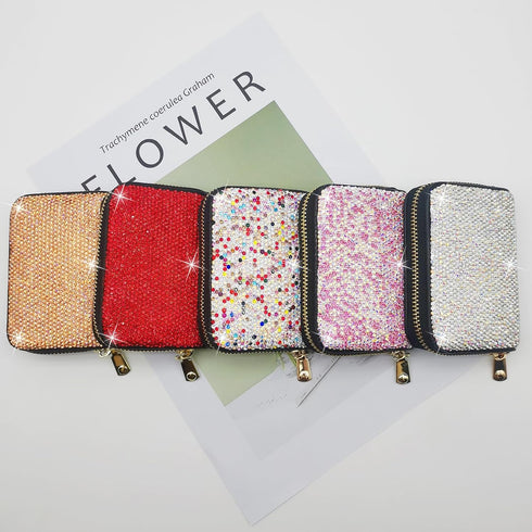 Bling Credit Card Case RFID Leather Wallet Multilayer Zipper Case Rhinestone Credit Card Holder Women's Small Credit Card Wallet (Rainbow)...
