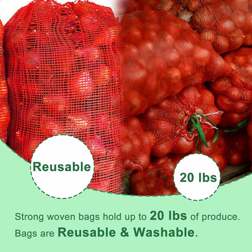 20 Pack Extra Large Mesh Storage Produce Bags Reusable Vegetable Storage Bags, 20 lbs Capacity Mesh Produce Bags Onion Storage Washable Net Bags F...