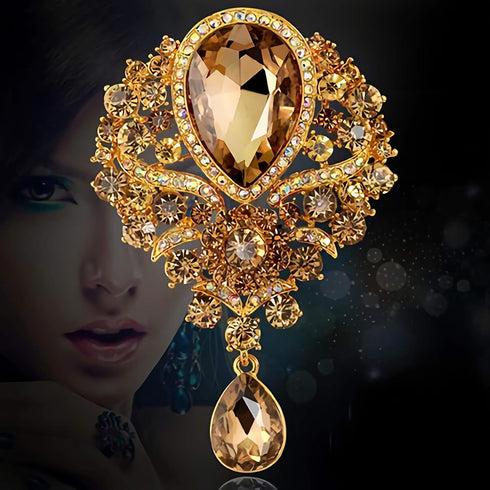 Wedding Bridal Big Crystal Rhinestone Bouquet Brooch Pin for Women (gold)...