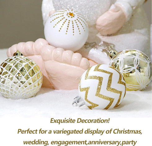30PCS Christmas Balls Ornaments,60MM Gold&White Painted Shatterproof Festive Wedding Hanging Ornaments Christmas Tree Decoration...