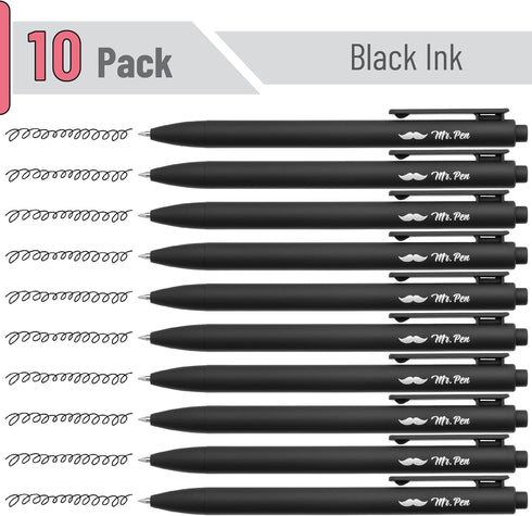 Mr. Pen- Retractable Gel Pens, 10 Pack, Black Ink Gel Pens, Black Barrels, Fast Dry, Gel Pens Fine Point 0.5 mm, Retractable Pens, Cute Pens, Gel ...