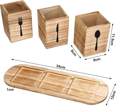 Kathfly 4 Pcs Silverware Caddy Utensil Holder for Countertop Silverware Organizer with Wood Tray Spoon Fork Holder for Kitchen Parties(Brown)...