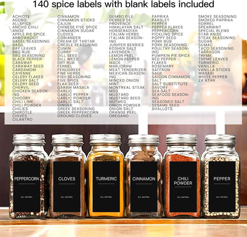 140PCS Spice Labels for Spice Jars, Black Minimalist Preprinted Spice Jar Labels,Waterproof Oil Resistant Label Stickers for Kitchen Pantry Season...