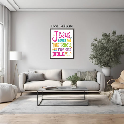 Posterizer 1 pcs-Jesus Loves Me Bible Verse-Religious Posters-Kids Room Art-Gifts for Christians-decor for nursery toddlers kids room- UNFRAMED Wa...
