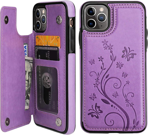 Vaburs for iPhone 11 Pro Max Case Wallet with Card Holder, Embossed Butterfly Premium PU Leather Double Magnetic Buttons Flip Shockproof Protectiv...