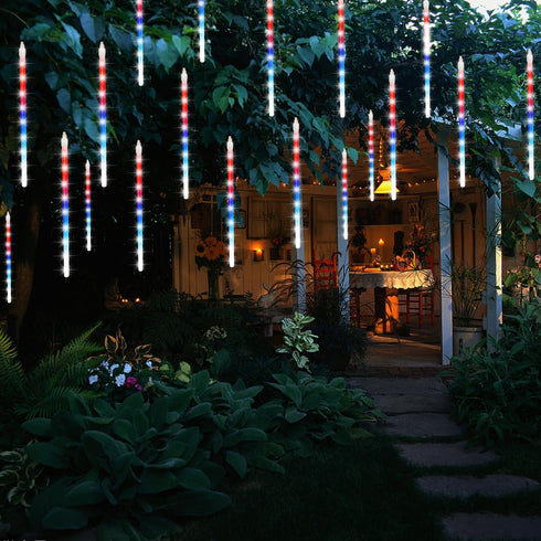 Meteor Shower Lights, 12 Inch Outdoor Icicles Patriotic Lights, 8 Tubes 288 LED Iciclelights Falling Raindrop Lights, Connectable for Independence...