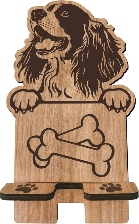 Dog Theme Wooden Phone Holder - Springer Spaniel - Phone Stand, Charging Station for E-Book, Smart Phones, Tablets, Desktop Organizer, Dog Lover G...