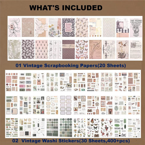 453 Pcs Vintage Stickers for Journaling Scrapbooking Supplies,Ephemera Pack with Scrapbook Papers Retro People Scrap booking Supplies Kit for Aest...