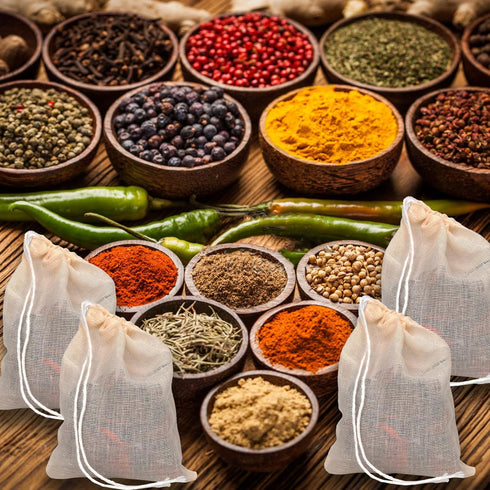 24pcs Spice Bags for Cooking, 3.86x3.15 Inch Drawstring Pho Soup Muslin Empty Tea Bags Straining Reusable Filter Cheesecloth Sachet for Spices Loo...