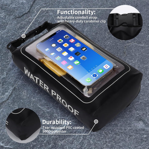 IP68 Waterproof Dry Bag, 2L - Roll Top Waterproof Pool Bag?dry bags for kayaking waterproof-w/Phone Pouch,Large Waterproof Phone Pouch,Boating & K...