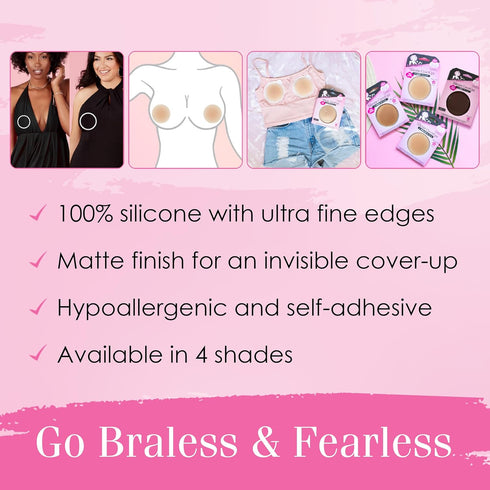 Hollywood Fashion Secrets Silicone Coverups, Size 2, Hypoallergenic, Reusable, Washable, Gentle on Skin, Ultra Thin, Self Adhesive, Dark Shade, 1 ...