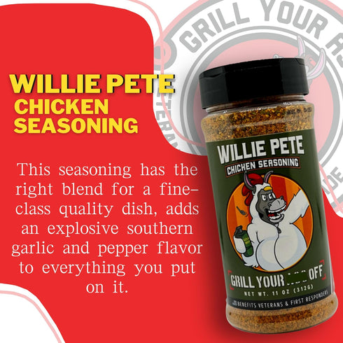 Willie Pete Chicken Seasoning by Grill Your As Off - BBQ & Grill Seasoning for Beef, Steak, Burgers, Pork & Chicken - Dry Rub - MSG & Gluten Free ...