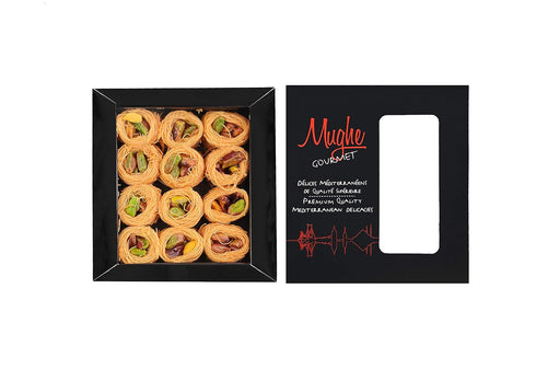 Mughe Gourmet Bite Size Pistachio Esh El Bulbul Baklava Kataifi Pastry Gifts - 150g/5.30oz -Rich Turkish Pistachios Shatila Baklawa Arabic Dessert...