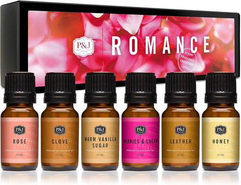 P&J Fragrance Oil Romance Set | Honey, Rose, Leather, Warm Vanilla Sugar, Berries & Cream, Clove Candle Freshie Scents, Candle/Soap Making Supplie...
