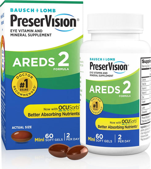 PreserVision AREDS 2 Eye Vitamin & Mineral Supplement, Contains Lutein, Vitamin C, Zeaxanthin, Zinc & Vitamin E, 60 Minigels (Packaging May Vary)...