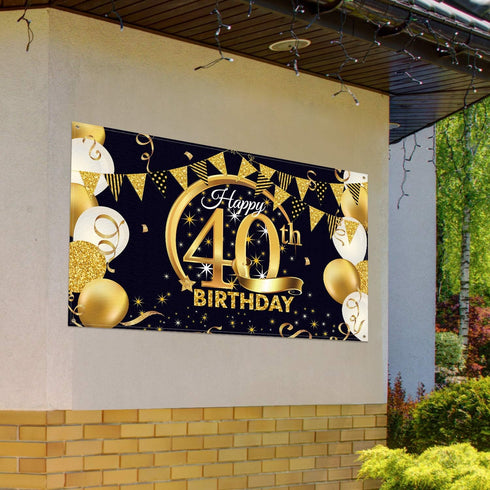Blulu 40th Birthday Party Decoration, Extra Large Fabric Black Gold Sign Poster for 40th Anniversary Photo Booth Backdrop Background Banner, Birth...