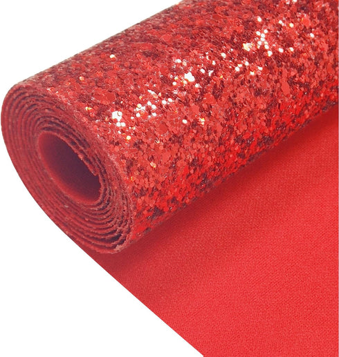 Sparkly Red Chunky Glitter Fabric Roll 12 x 52 inch Shiny Solid Color Christmas Faux Leather for Cricut Bows Earrings Key Chains (17032#5)...