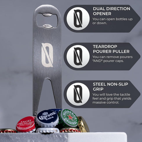 BAR NONE The Capstractor Key Pro | Bottle Cap Opener Bar Key Beer Speed Bartender Church Key, Stainless...