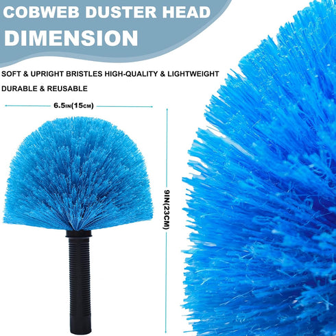 Blue Robust Cobweb Duster Head Brush - Superior Twist-On Web Cleaning Tool - Spider Web Remover Brush Compatible with Standard 3/4 Inch Threaded P...