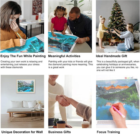 Binbo 5D Diamond Painting Kits for Adults – DIY Landscape Diamond Painting Kits for Kids - Full Round Drill Rhinestone Arts for Home Wall Decor, M...
