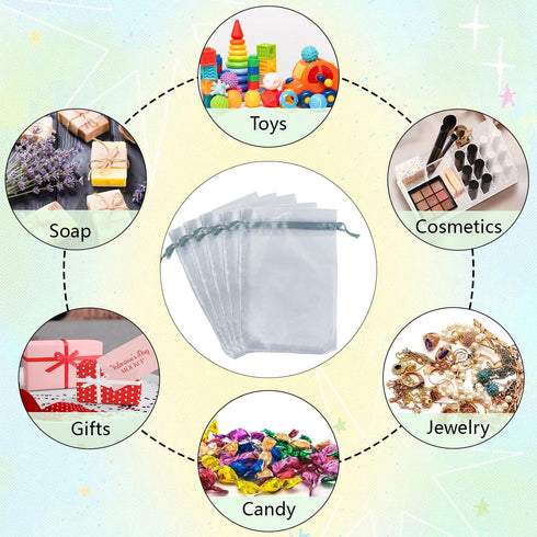 100pcs 4x6 Inches Drawstrings Organza Gift Candy Bags Wedding Favors Bags (Gray)...